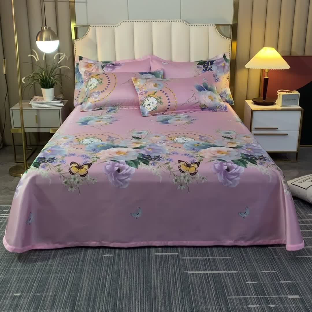 91家纺网 家纺一手货源 找家纺 唐人居 2025款冰丝软席三件套  春香满院-粉