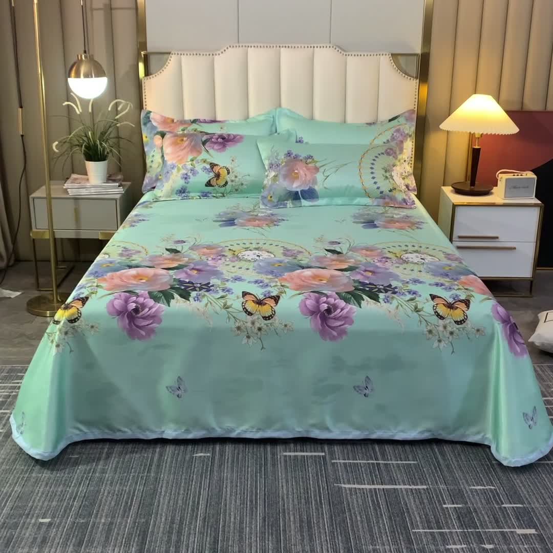 91家纺网 家纺一手货源 找家纺 唐人居 2025款冰丝软席三件套 春香满院-绿