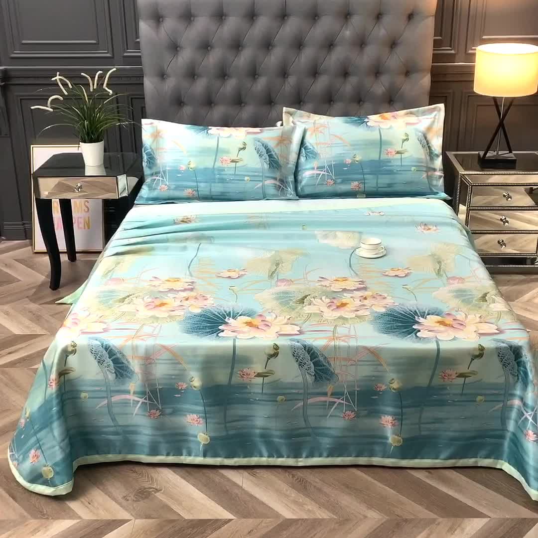 91家纺网 家纺一手货源 找家纺 唐人居 2025款冰丝软席三件套 荷叶初放