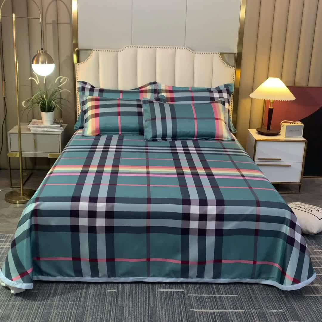 91家纺网 家纺一手货源 找家纺 唐人居 2025款冰丝软席三件套 时尚彩格-绿