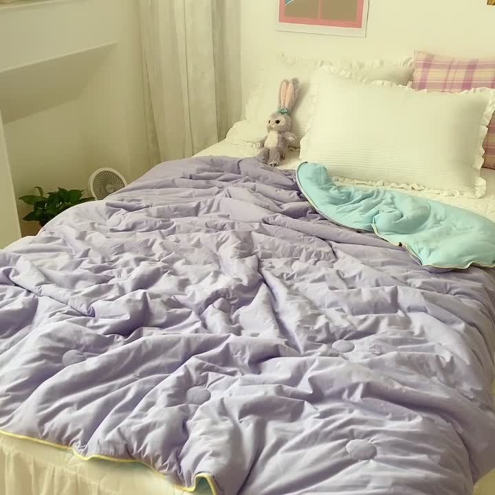 91家纺网 家纺一手货源 找家纺 星期八 2021新款马卡龙大豆针织棉夏被 紫-蓝