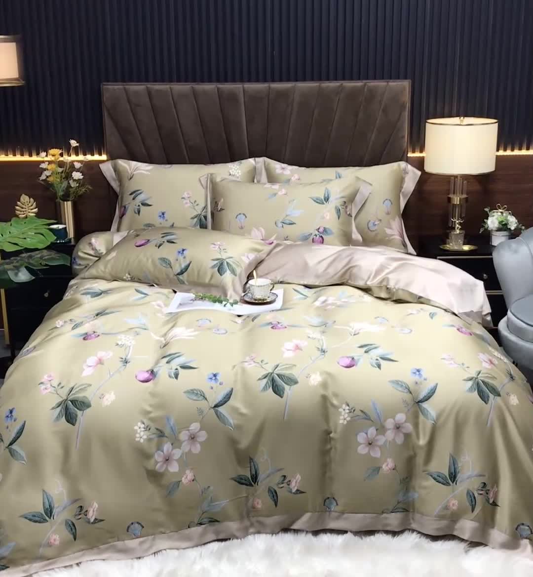 91家纺网 家纺一手货源 找家纺 娇逸 2021新款60支进口兰精天丝数码印花四件套 浣溪沙