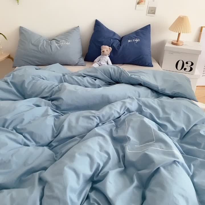 91家纺网 家纺一手货源 找家纺 星期八 2021新款马卡龙趣味水洗棉四件套 拥抱