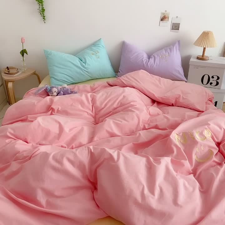 91家纺网 家纺一手货源 找家纺 星期八 2021新款马卡龙趣味水洗棉四件套 Nice！