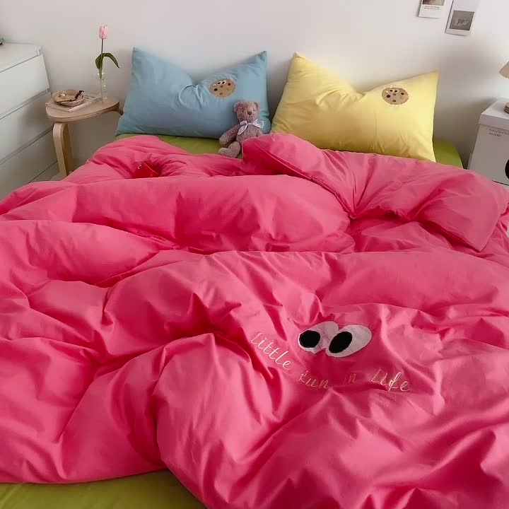 91家纺网 家纺一手货源 找家纺 （总）星期八 2021新款马卡龙趣味水洗棉四件套