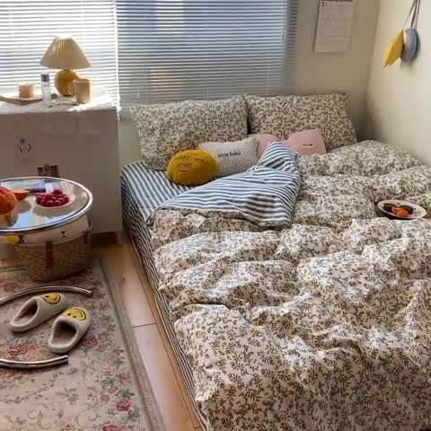 91家纺网 家纺一手货源 找家纺 盛馨2023新款全棉印花13372系列四件套蜜语花香黄