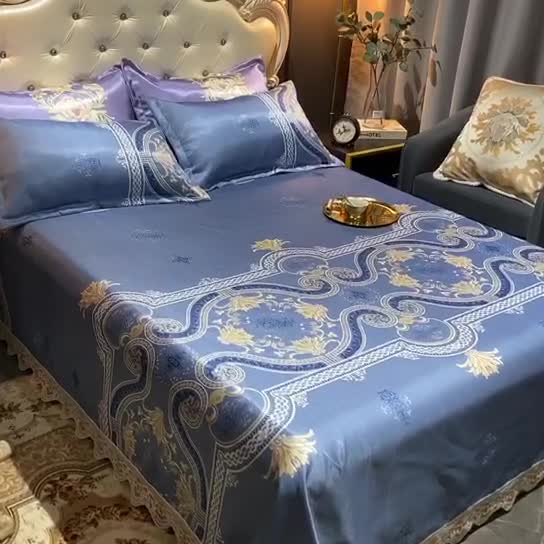 91家纺网 家纺一手货源 找家纺 （总）ds生活馆 2021新款欧式蕾丝花边床单款凉席冰丝席