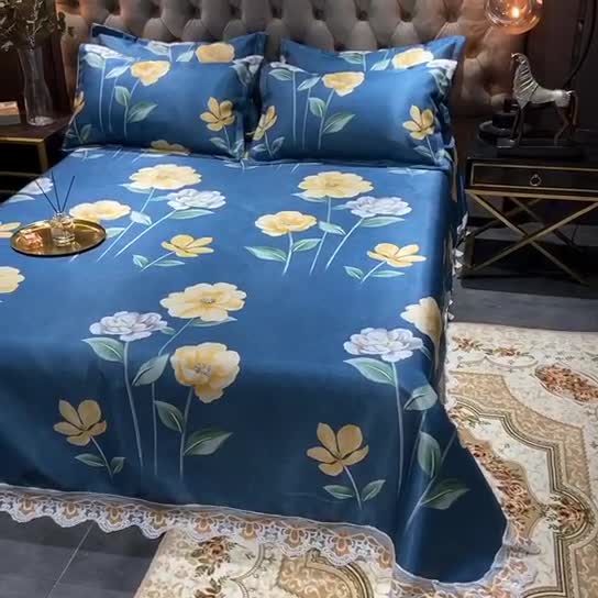 91家纺网 家纺一手货源 找家纺 ds生活馆 2021新款欧式蕾丝花边床单款凉席冰丝席花间集