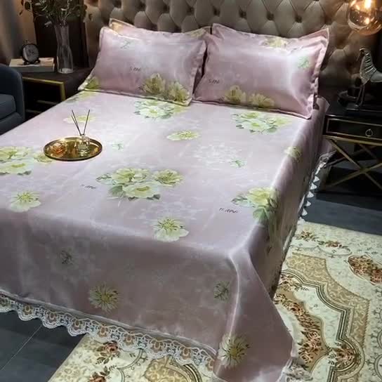 91家纺网 家纺一手货源 找家纺 ds生活馆 2021新款欧式蕾丝花边床单款凉席冰丝席曼妙舞姿红