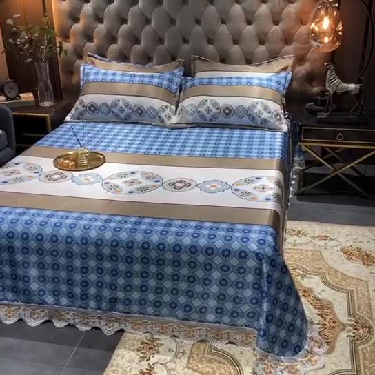 91家纺网 家纺一手货源 找家纺 ds生活馆 2021新款欧式蕾丝花边床单款凉席冰丝席清风和韵