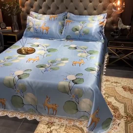 91家纺网 家纺一手货源 找家纺 ds生活馆 2021新款欧式蕾丝花边床单款凉席冰丝席森林奇境兰