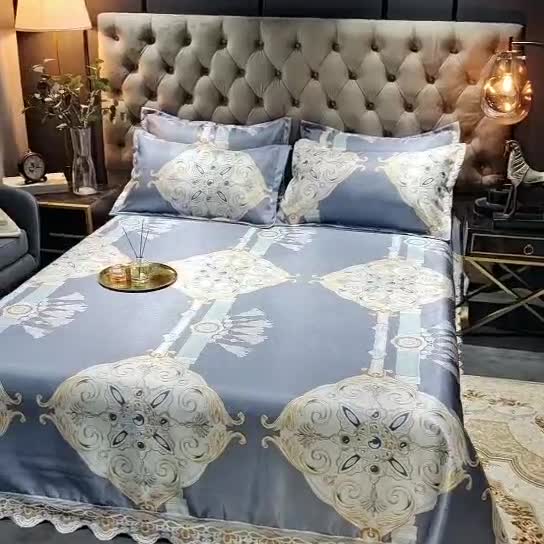 91家纺网 家纺一手货源 找家纺 ds生活馆 2021新款欧式蕾丝花边床单款凉席冰丝席夏日风尚