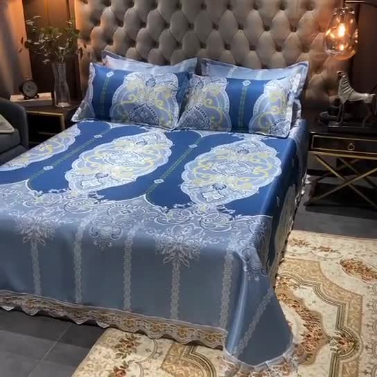 91家纺网 家纺一手货源 找家纺 ds生活馆 2021新款欧式蕾丝花边床单款凉席冰丝席雅韵翩然