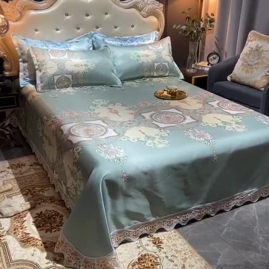 91家纺网 家纺一手货源 找家纺 （总）ds生活馆 2021新款欧式蕾丝花边床单款凉席冰丝席