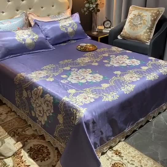 91家纺网 家纺一手货源 找家纺 （总）ds生活馆 2021新款欧式蕾丝花边床单款凉席冰丝席