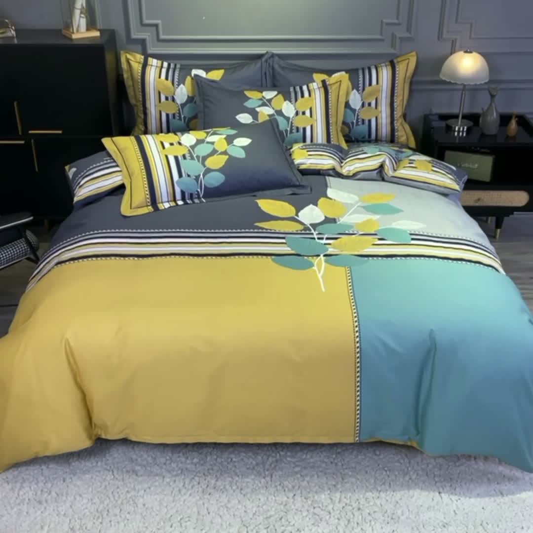 91家纺网 家纺一手货源 找家纺 金爱家 2021新款全棉活性花卉系列四件套 秋意