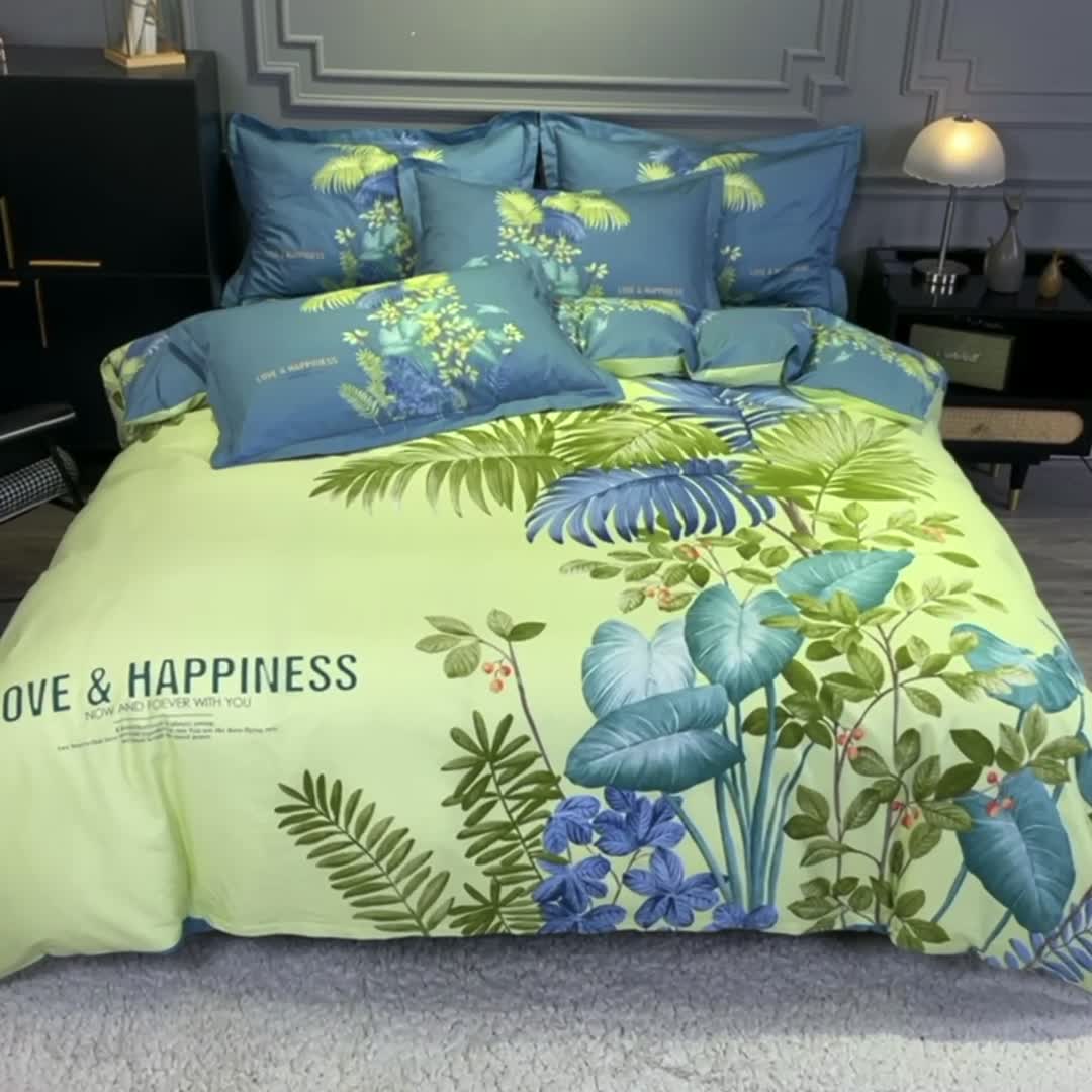 91家纺网 家纺一手货源 找家纺 金爱家 2021新款全棉活性花卉系列四件套 映曲