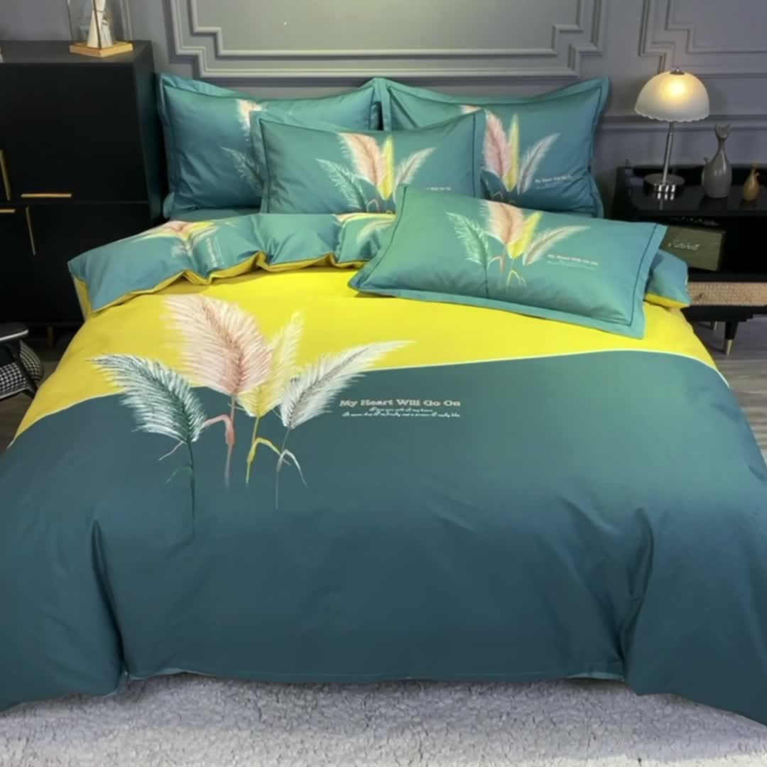 91家纺网 家纺一手货源 找家纺 金爱家 2021新款全棉活性花卉系列四件套 羽颜