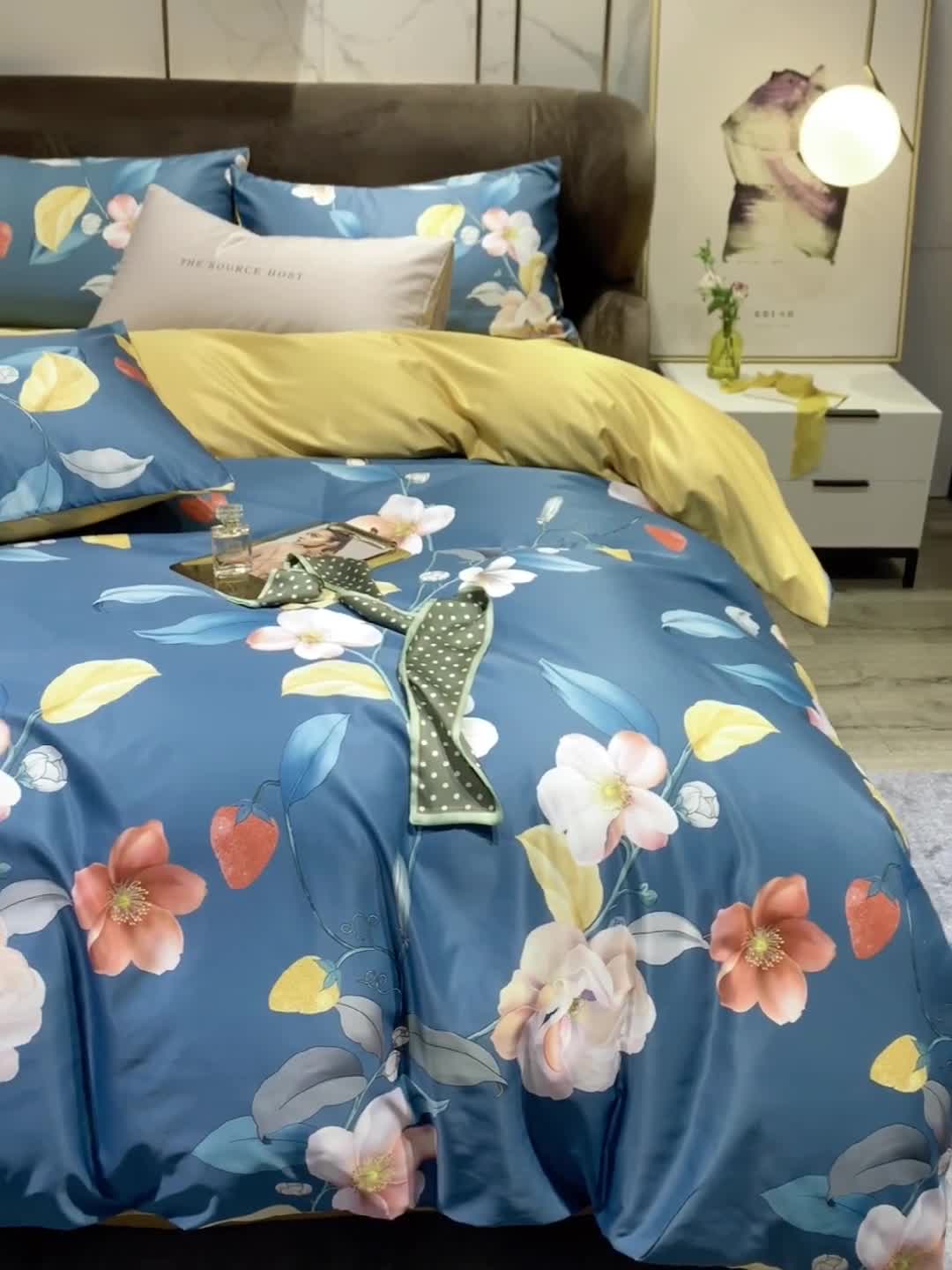 91家纺网 家纺一手货源 找家纺 凡客 2021春夏新款60支水洗真丝数码印花四件套轻奢风系列 廊桥遗梦