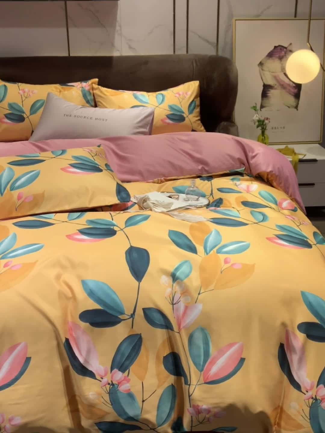 91家纺网 家纺一手货源 找家纺 凡客 2021春夏新款60支水洗真丝数码印花四件套轻奢风系列 落英缤纷