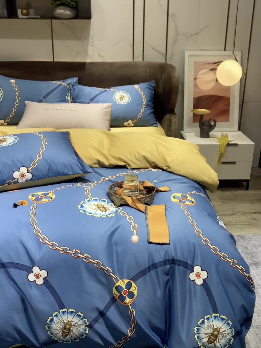 91家纺网 家纺一手货源 找家纺 凡客 2021春夏新款60支水洗真丝数码印花四件套轻奢风系列 波尔尼卡