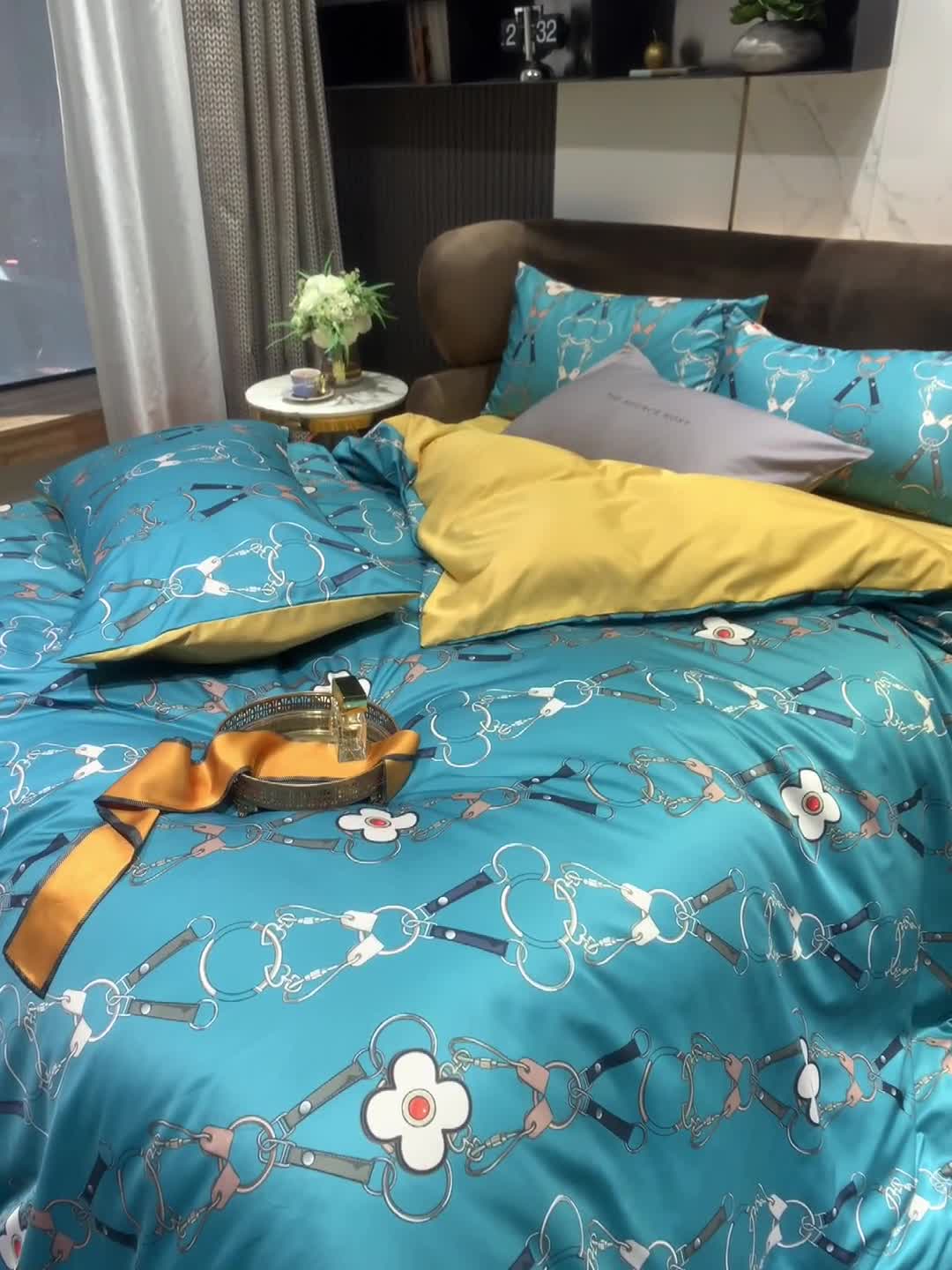 91家纺网 家纺一手货源 找家纺 凡客 2021春夏新款60支水洗真丝数码印花四件套轻奢风系列 雅阁布里