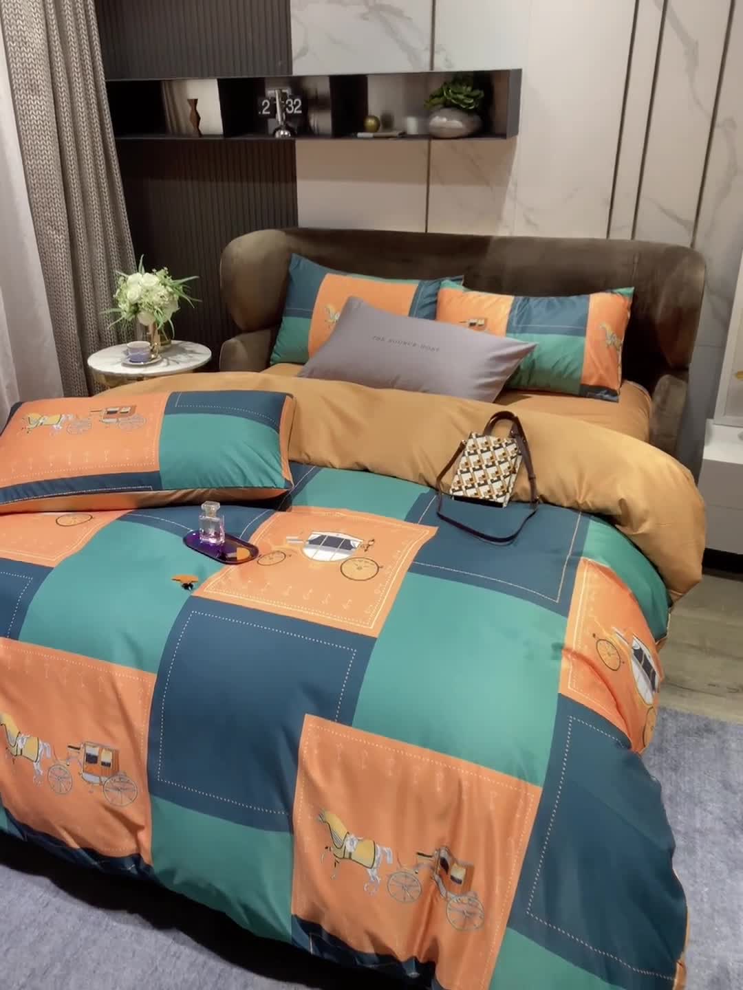 91家纺网 家纺一手货源 找家纺 凡客 2021春夏新款60支水洗真丝数码印花四件套轻奢风系列 佛罗伦萨