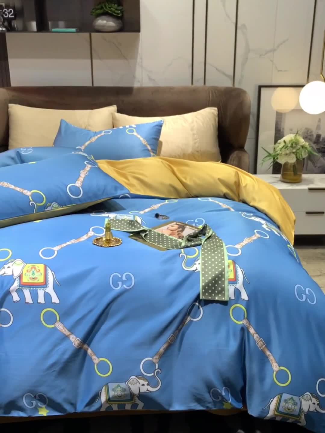 91家纺网 家纺一手货源 找家纺 凡客 2021春夏新款60支水洗真丝数码印花四件套轻奢风系列 伊莎象景