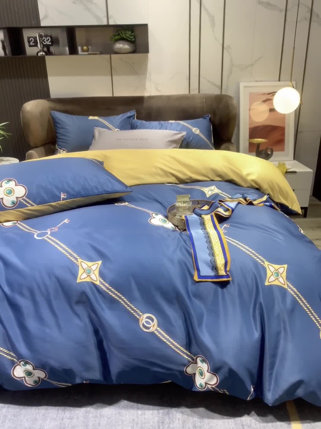 91家纺网 家纺一手货源 找家纺 凡客 2021春夏新款60支水洗真丝数码印花四件套轻奢风系列 露易凡克