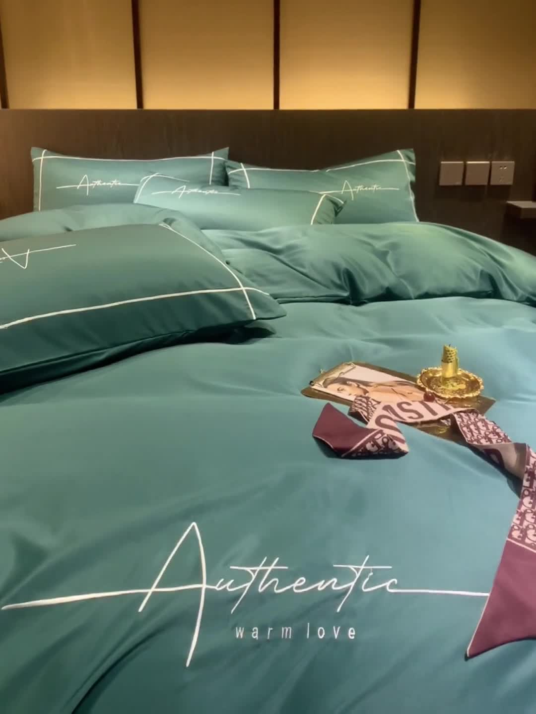 91家纺网 家纺一手货源 找家纺 凡客 2021春夏新款60支水洗真丝绣花四件套 圣卡罗-宝石绿