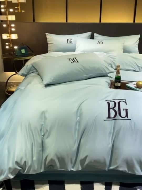 91家纺网 家纺一手货源 找家纺 凡客 2021春夏新款60支水洗真丝绣花四件套 路易斯-天空蓝