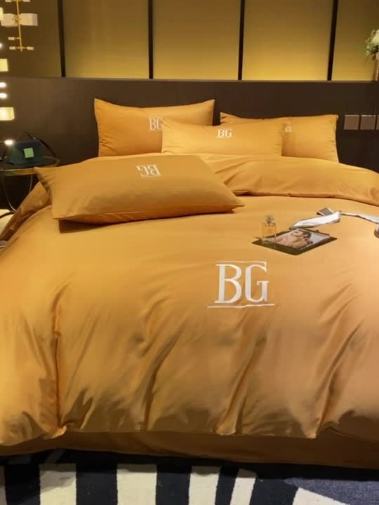 91家纺网 家纺一手货源 找家纺 凡客 2021春夏新款60支水洗真丝绣花四件套 路易斯-路易黄