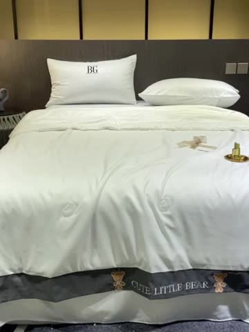 91家纺网 家纺一手货源 找家纺 凡客 2021春夏新款水洗真丝绣花夏被亲肤舒适被子 白色