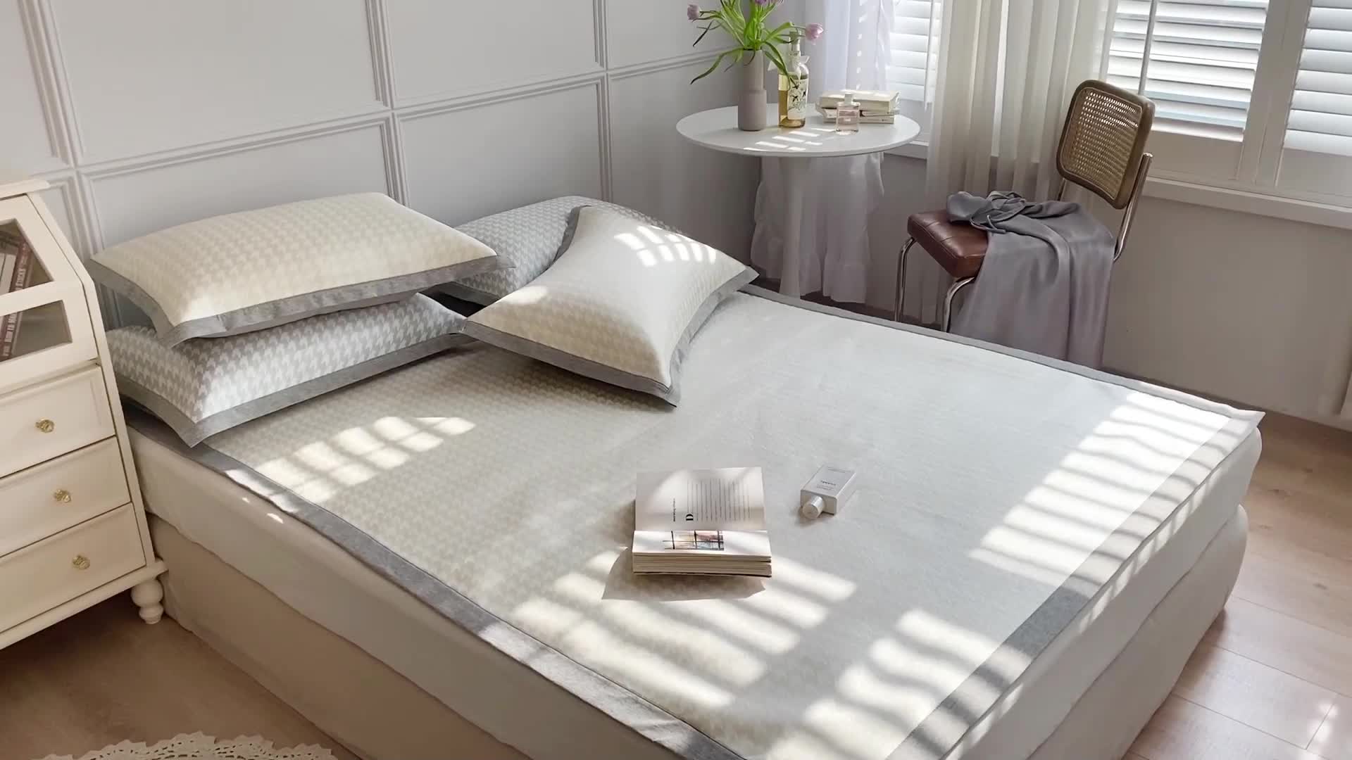 91家纺网 家纺一手货源 找家纺 涞澳家纺 2021新款凉席三件套-千鸟格 千鸟格-驼