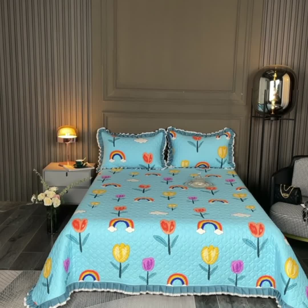 91家纺网 家纺一手货源 找家纺 冬然家纺 2021新款纯棉床盖 郁金香