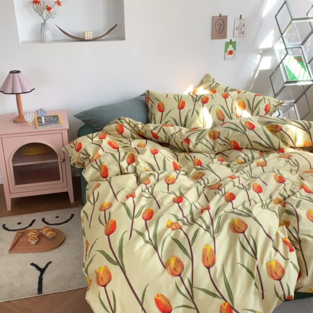 91家纺网 家纺一手货源 找家纺 怡家居 2021新款全棉田园四件套 流金岁月