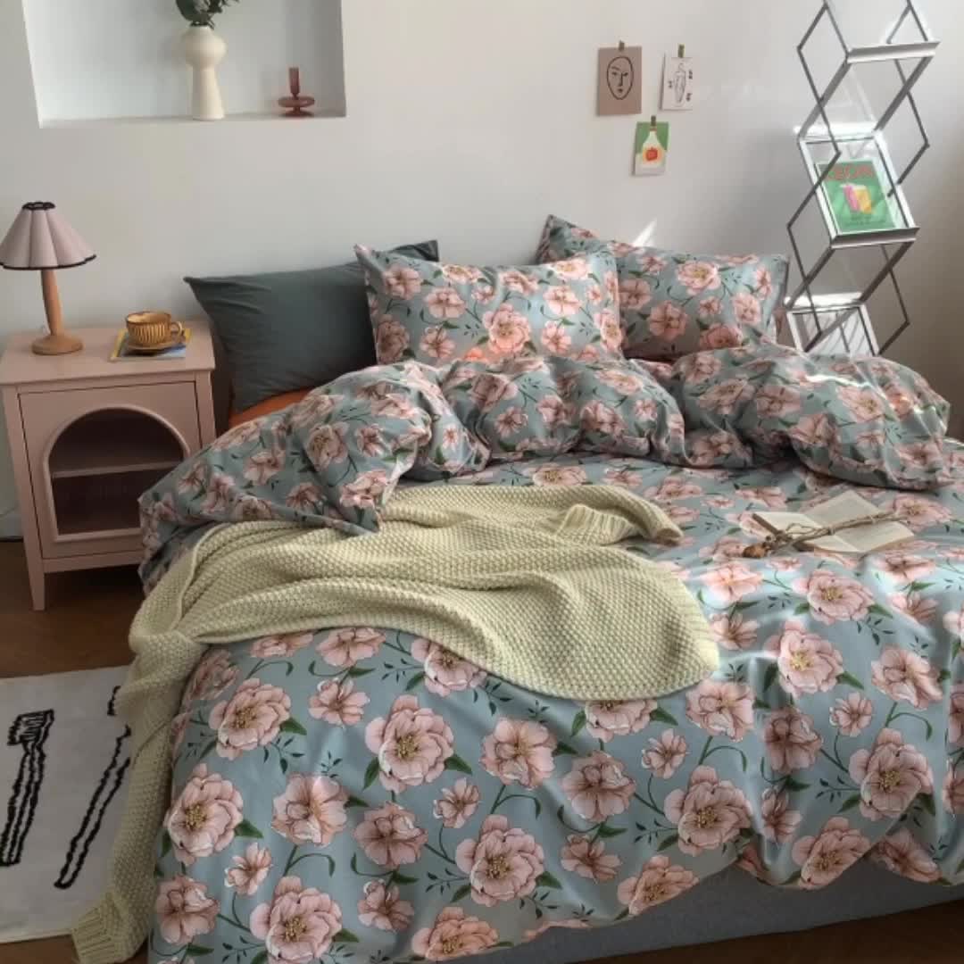 91家纺网 家纺一手货源 找家纺 怡家居 2021新款全棉田园四件套 朱颜