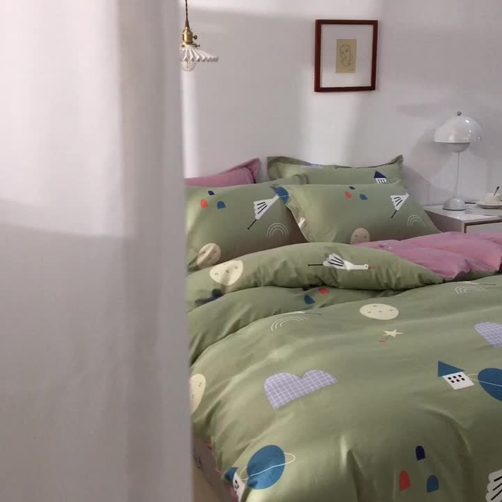 91家纺网 家纺一手货源 找家纺 星期三 2021新款卡通系列全棉13372四件套（加老板微信有会员价） 小夜莺