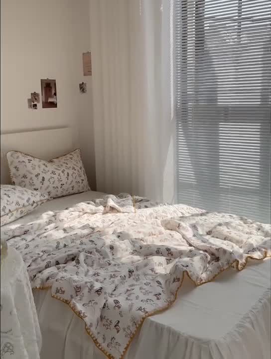 91家纺网 家纺一手货源 找家纺 洋铭区 2021新款双层纱夏被 蘑菇森林