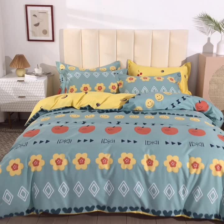 91家纺网 家纺一手货源 找家纺 星期三 2021新款卡通系列全棉13372四件套（加老板微信有会员价） 笑颜