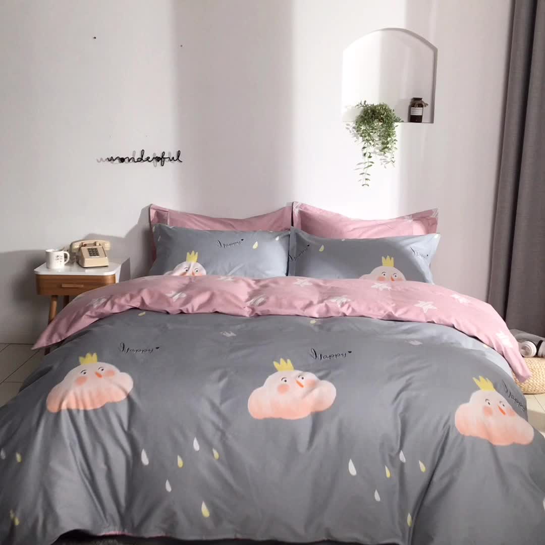 91家纺网 家纺一手货源 找家纺 星期三 2021新款卡通系列全棉13372四件套（加老板微信有会员价） 依云-灰