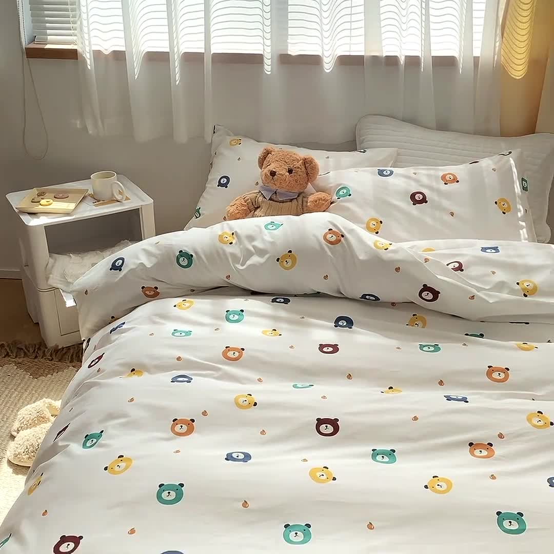 91家纺网 家纺一手货源 找家纺 棉眠 2021新款全棉13070四件套 小熊仔仔