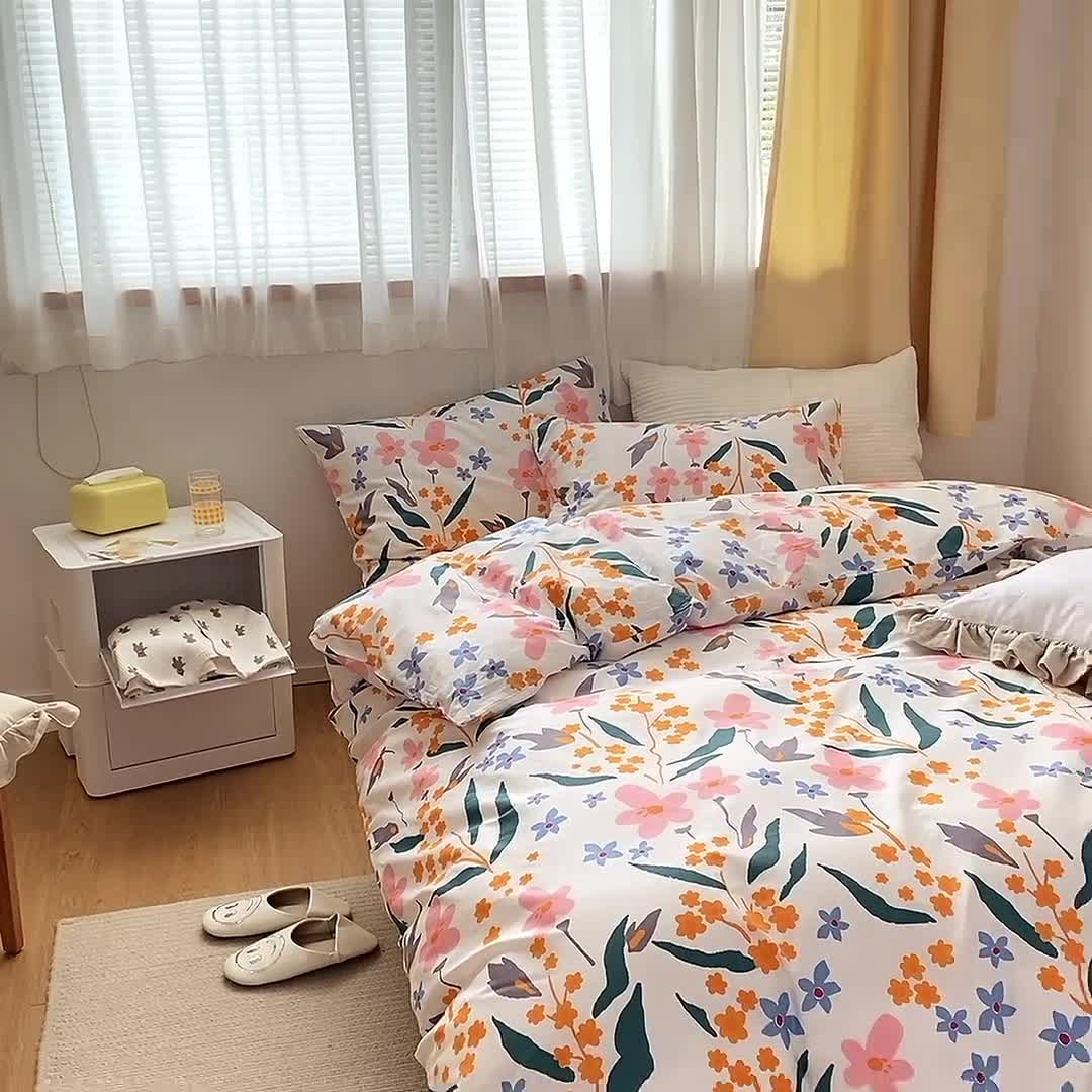 91家纺网 家纺一手货源 找家纺 棉眠 2021新款全棉13070四件套 叶雨-黄