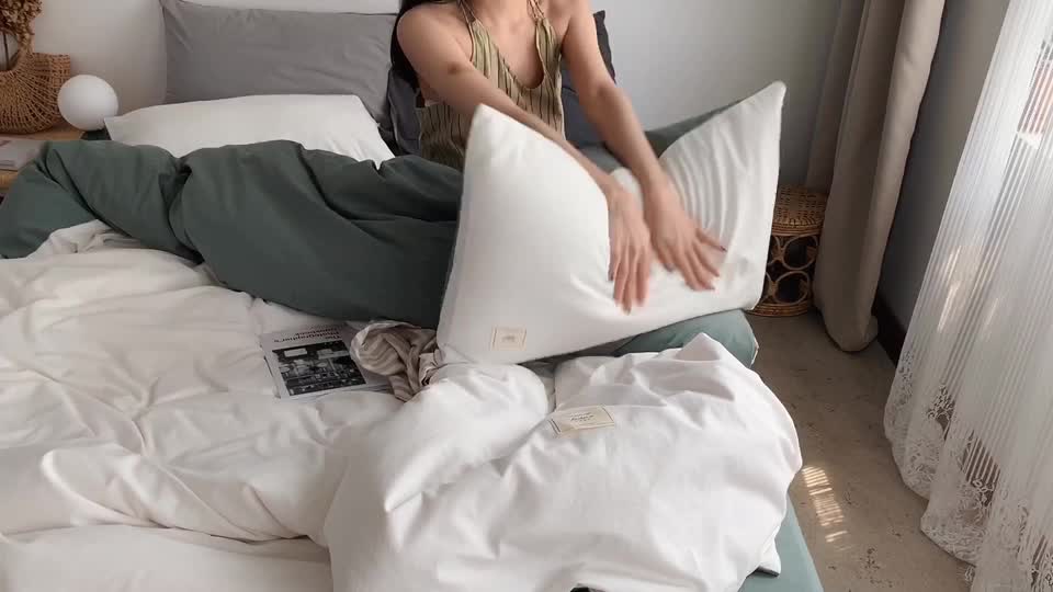 91家纺网 家纺一手货源 找家纺 雅居纺 2022新款全棉水洗棉四件套 白+墨子绿