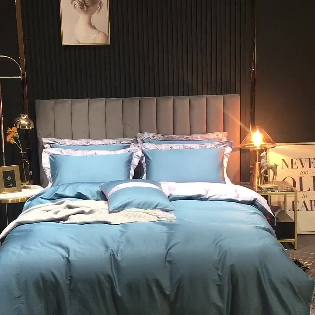 91家纺网 家纺一手货源 找家纺 青竹苑2021轻奢风60S长绒棉四件套海兰加灰