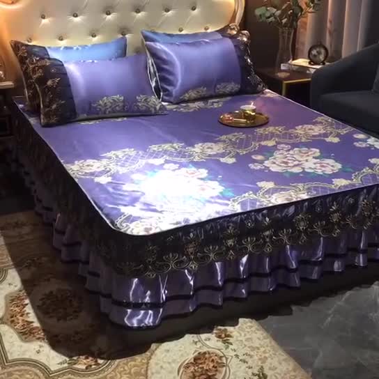 91家纺网 家纺一手货源 找家纺 ds生活馆 2021新款欧式床裙款冰丝席凉席 真爱永恒