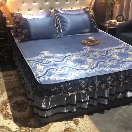 91家纺网 家纺一手货源 找家纺 ds生活馆 2021新款欧式床裙款冰丝席凉席 安吉丽