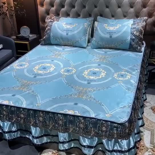 91家纺网 家纺一手货源 找家纺 ds生活馆 2021新款欧式床裙款冰丝席凉席 华尔兹