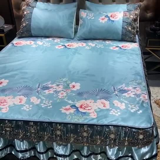 91家纺网 家纺一手货源 找家纺 ds生活馆 2021新款欧式床裙款冰丝席凉席 盛世花开