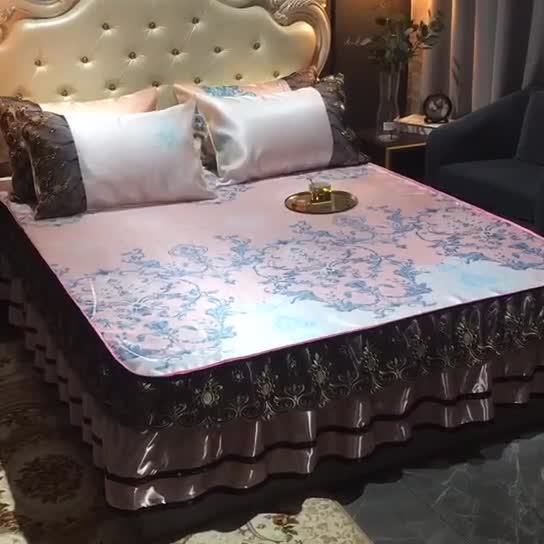 91家纺网 家纺一手货源 找家纺 ds生活馆 2021新款欧式床裙款冰丝席凉席 悉尼粉